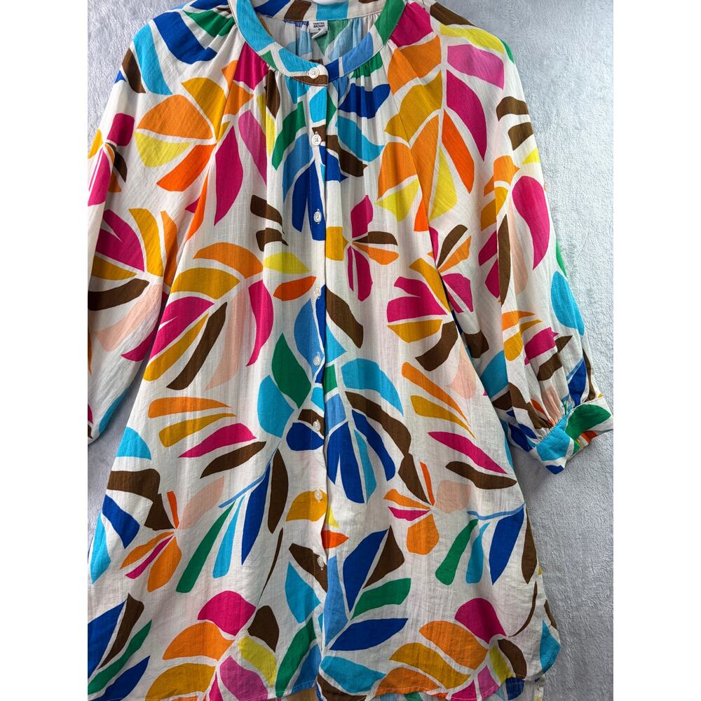 Tabitha Brown Botanical Print Puff Sleeve Mini Tunic Dress – Size S - Picture 7 of 7